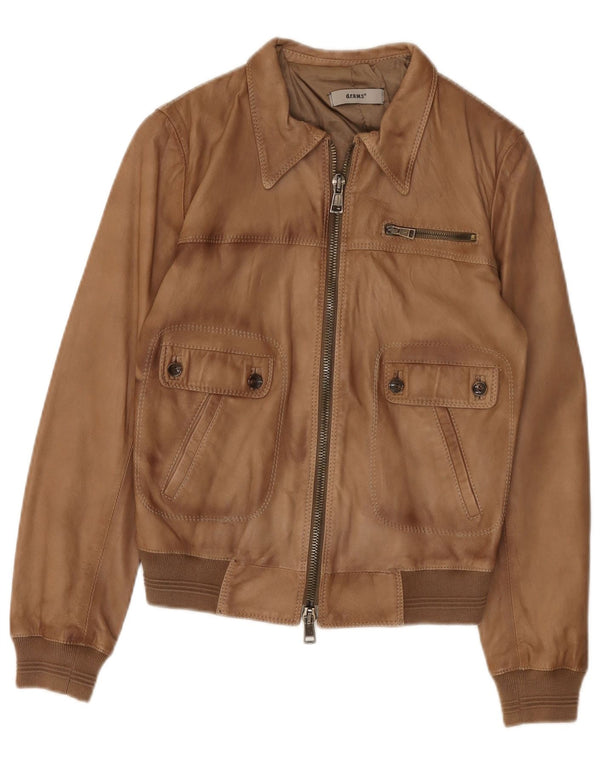 Vintage Womens Leather Jacket IT 44 Medium Beige Leather