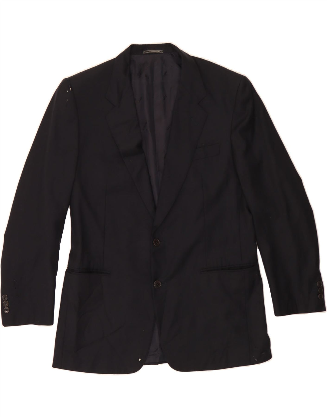 TRUSSARDI Mens 2 Button Blazer Jacket IT 50 Large Navy Blue Virgin Wool Vintage Trussardi and Second-Hand Trussardi from Messina Hembry 