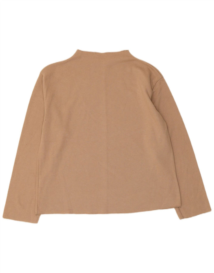 Zara Womens Top Long Sleeve UK 14 Medium Beige Cotton