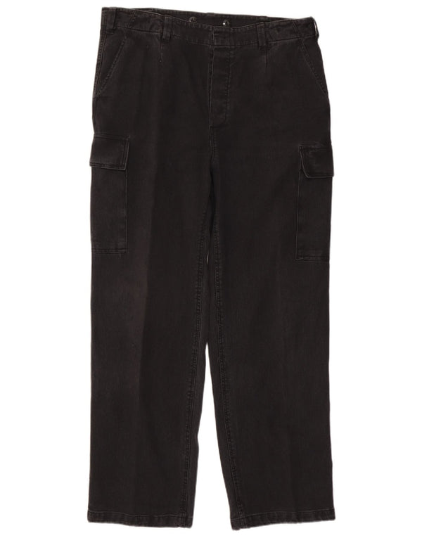 Calças cargo retas masculinas vintage W36 L30 algodão preto