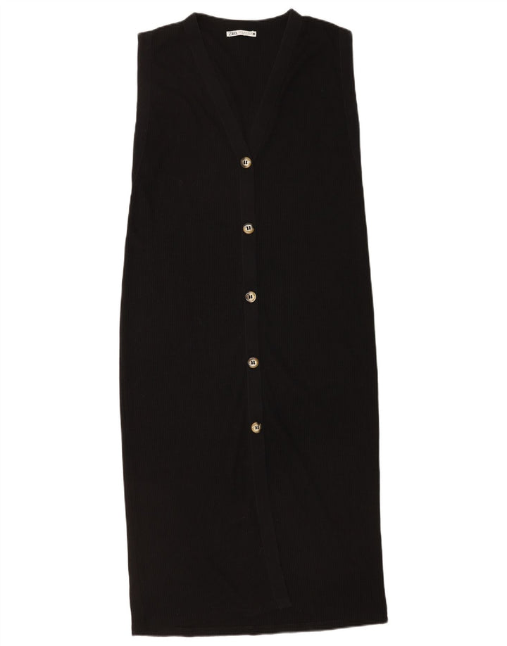 Zara Damen ärmelloses Etuikleid UK 14 Medium Schwarz