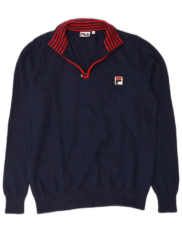 Fila Herre Zip Neck Jumper Sweater Large Navy Blue Nylon