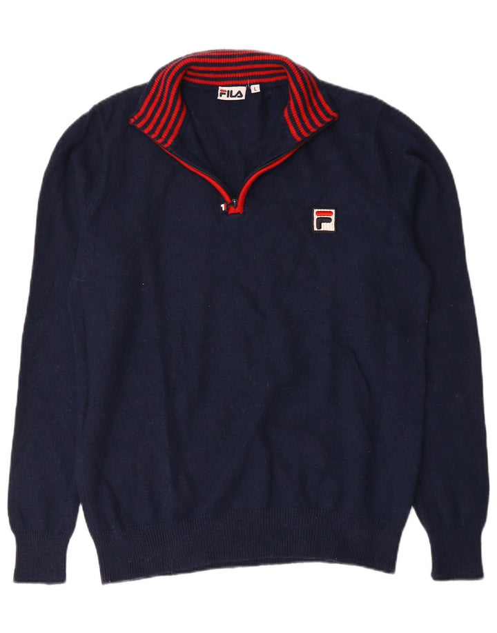 Fila Mens Zip Neck Jumper Sweater Large Navy Blue Nylon