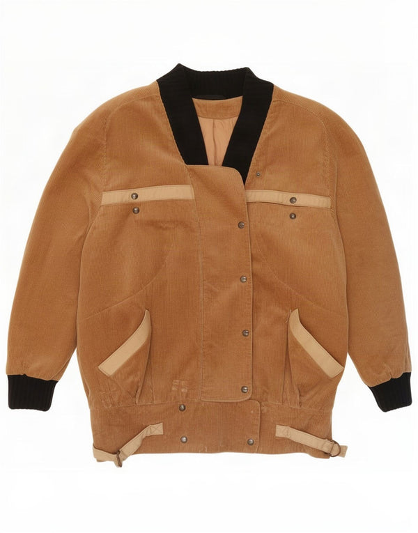 Vintage mujer chaqueta de pana Reino Unido 14 bloque de color beige grande