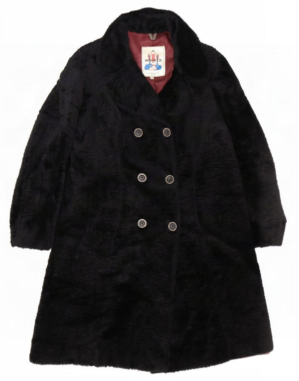 Cappotto doppiopetto vintage da donna in pelliccia sintetica IT 48 XL Nero