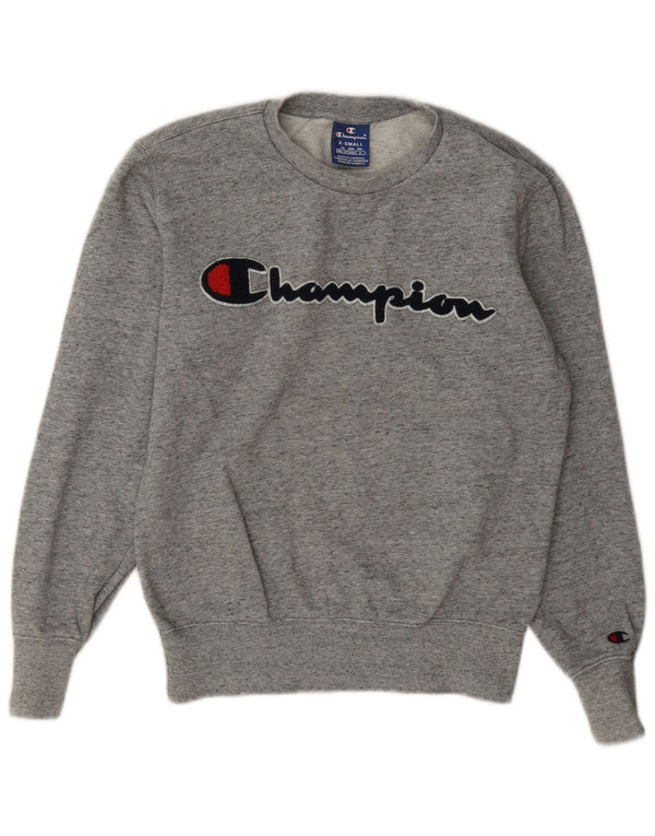 Champion Womens Graphic Oversized Sweatshirt Pullover UK 6 XS Grau meliert