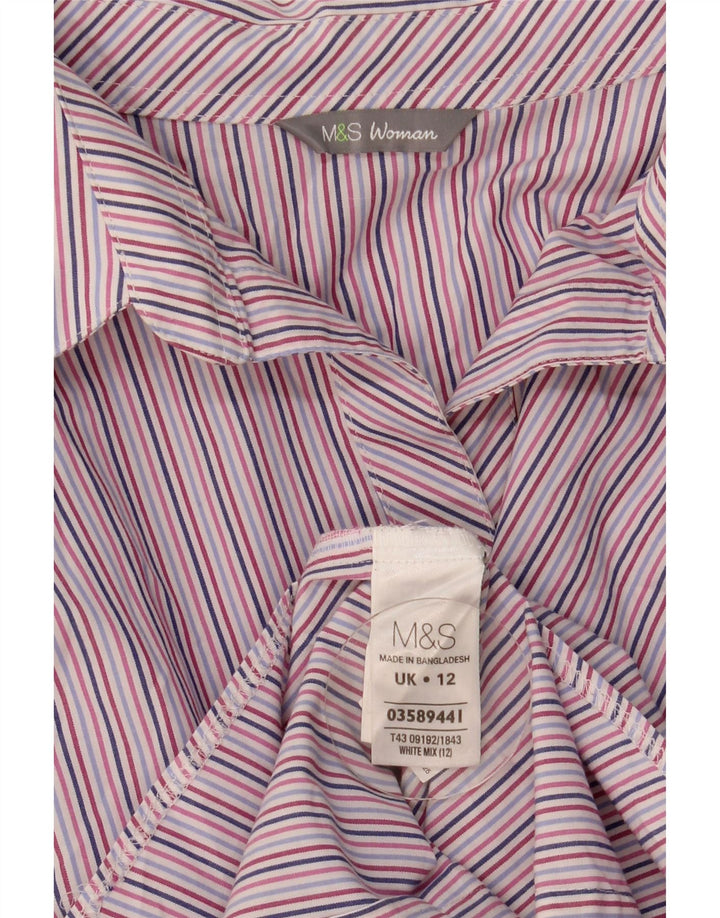 Marks & Spencer Womens 3/4 Sleeve Shirt UK 12 Medium Multicoloured Striped