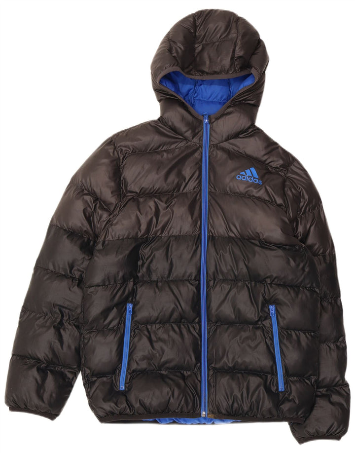 Adidas Boys Hooded Padded Jacket 13-14 Years Black Colourblock Polyester