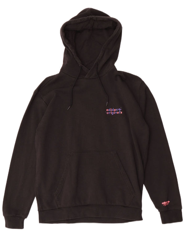 Adidas Womens Graphic Hoodie Jumper UK 16 Large Black Cotton