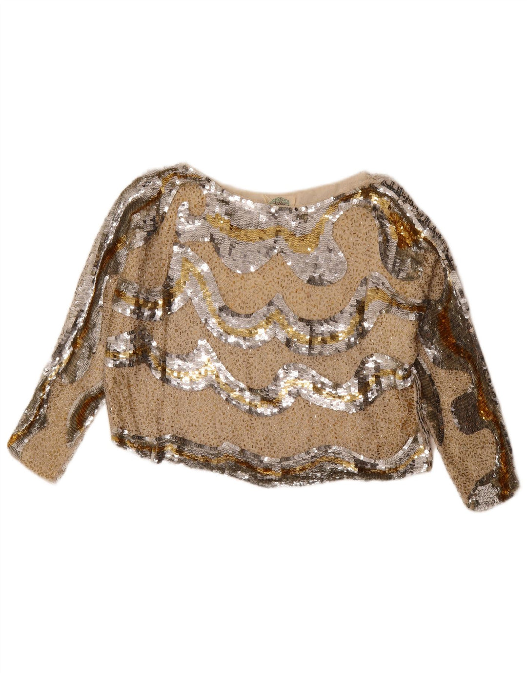 Niki Line Womens Oversized Abstract Pattern Crop Top UK 14 Medium Silver