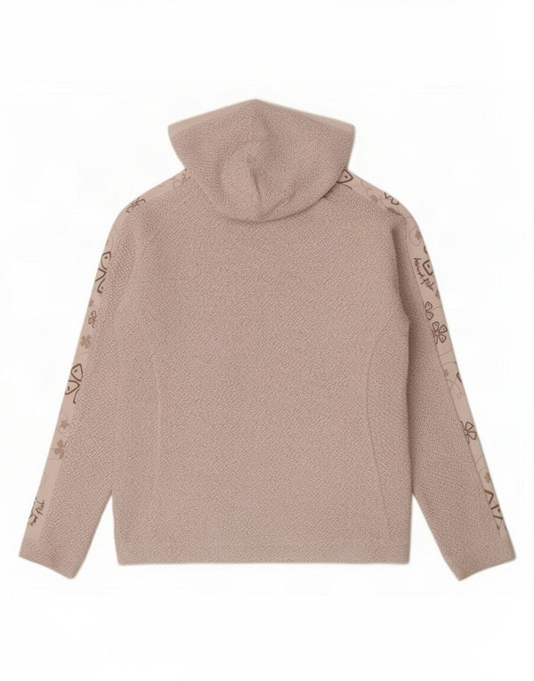 Weird Fish Womens Graphic Zip Hoodie Sweater UK 10 Small Beige Cotton