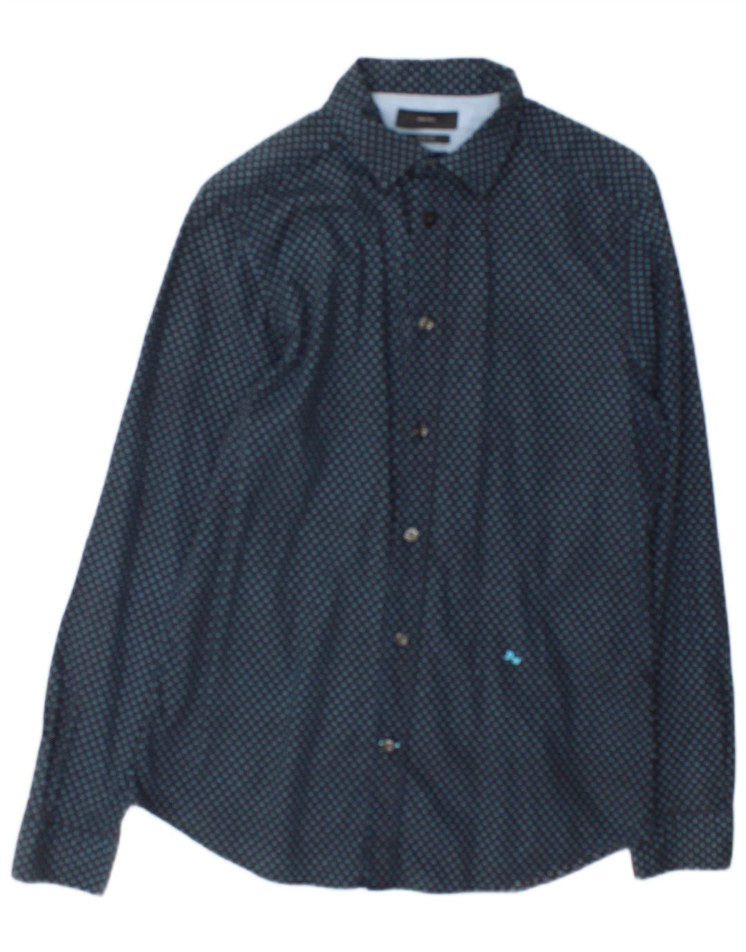 Diesel Mens Slim Fit Shirt Medium Navy Blue Spotted Cotton