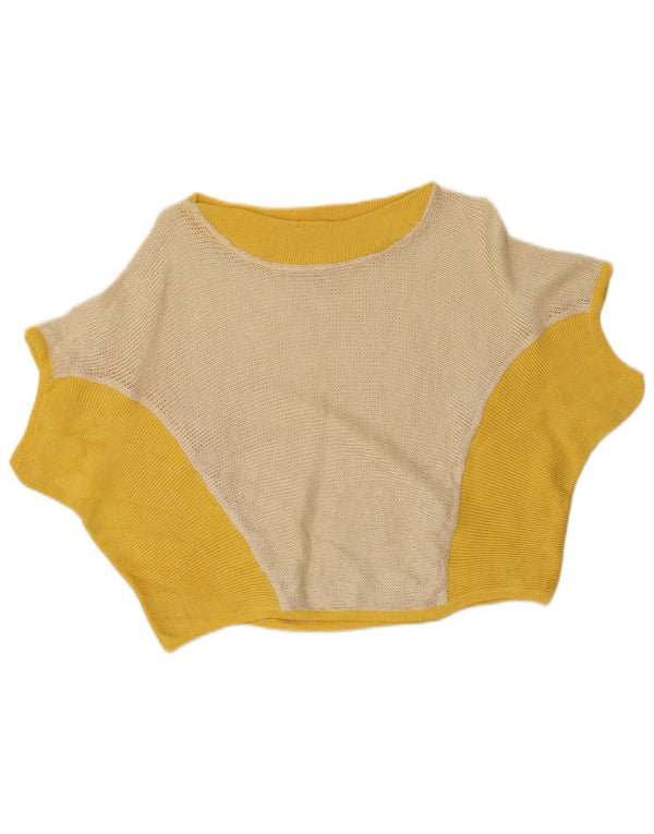 Vintage Womens Crop Knit Blouse Top UK 12 Medium Yellow Colourblock
