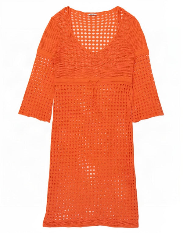 Übergroßes Häkel-Pulloverkleid von Zara für Damen, Gr. 16, Large Orange