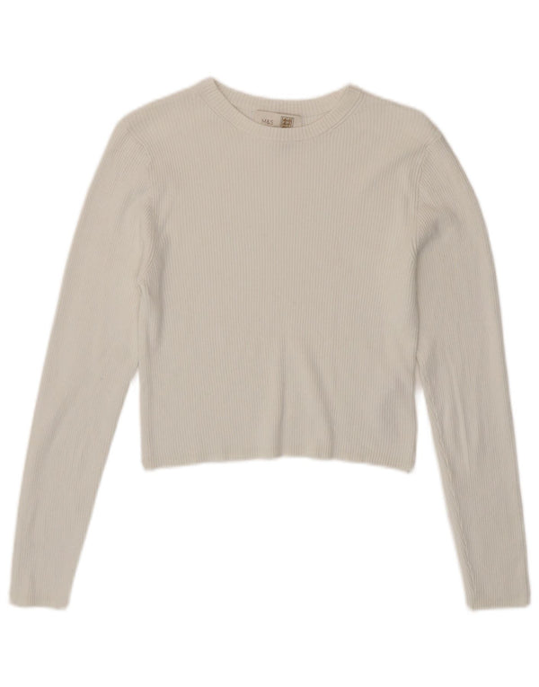 Marks & Spencer Womens Crop Top Long Sleeve UK 14 Medium White Viscose