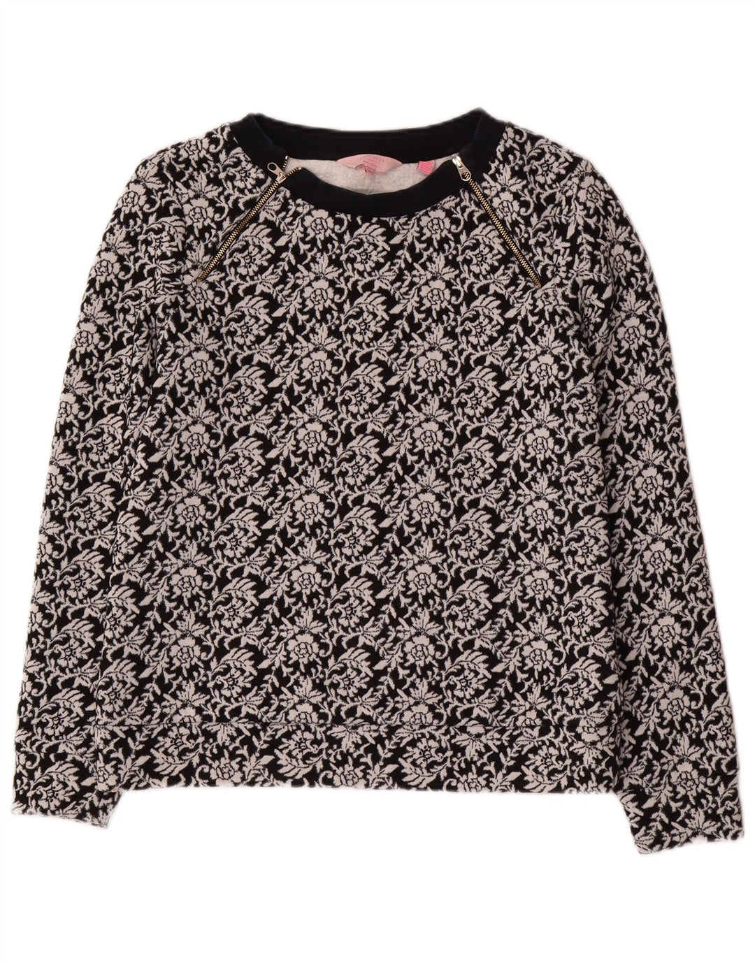 Ted Baker Dame Sweatshirt Jumper Størrelse 2 Small Black Floral Bomuld