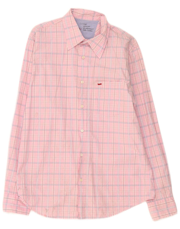 Gas Mens Shirt Large Pink Check Cotton