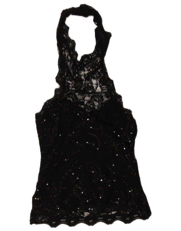 Joseph Ribkoff Womens Crop Lace Halter Top UK 14 Large Black Floral