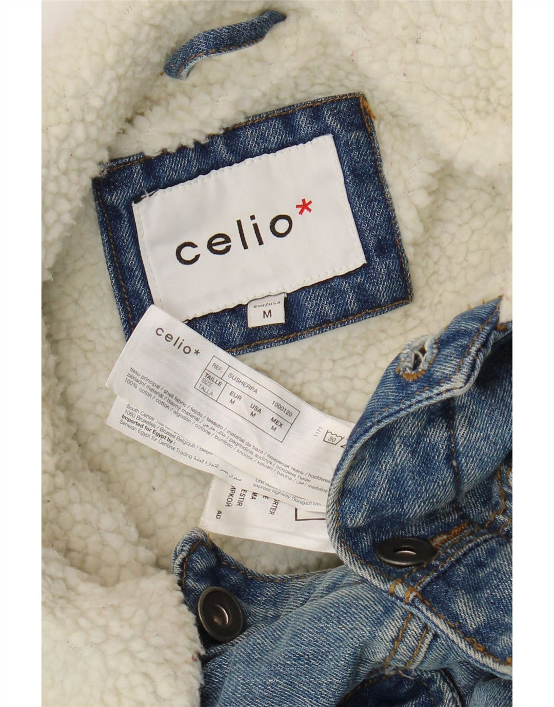 Celio Mens Sherpa Denim Jacket UK 38 Medium Blue Cotton