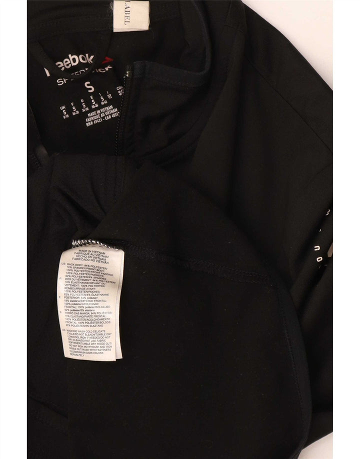 Reebok Womens Graphic Tracksuit Top Jacket UK 8/10 Small Black Polyester