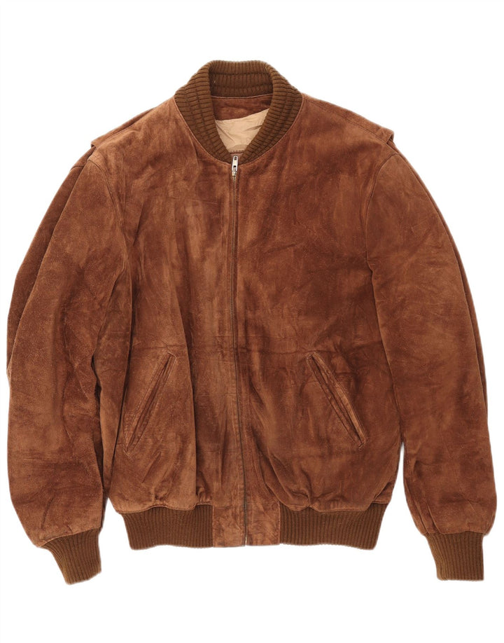 VINTAGE Mens Suede Bomber Jacket IT 52 XL Brown