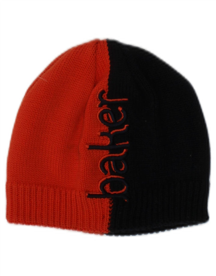 TED BAKER Boys Graphic Knit Beanie Hat 7-8 Years Red Colourblock Classic