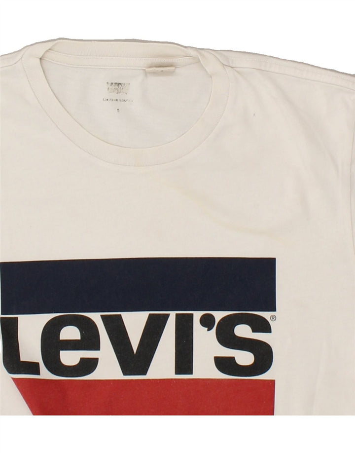 LEVI'S Mens Graphic T-Shirt Top Small Off White Cotton Vintage Levi's and Second-Hand Levi's from Messina Hembry 