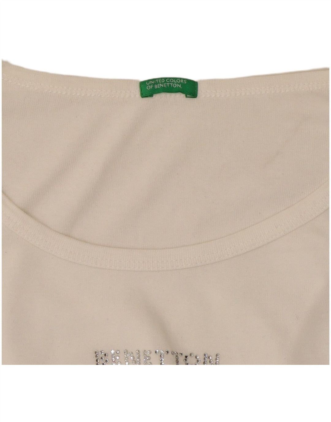 BENETTON Womens Graphic Top Long Sleeve UK 10 Small White