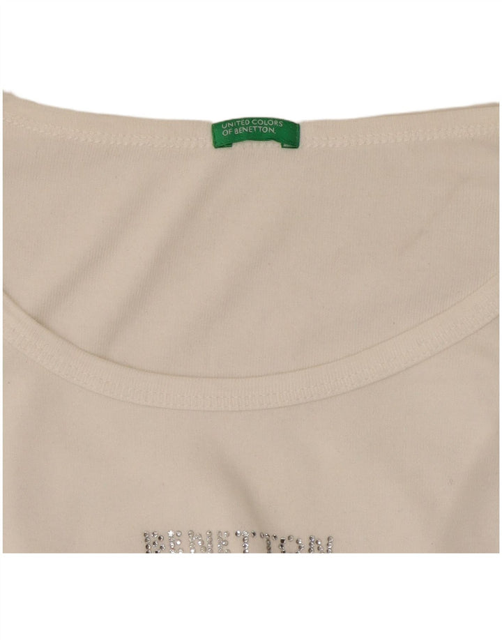 BENETTON Womens Graphic Top Long Sleeve UK 10 Small White