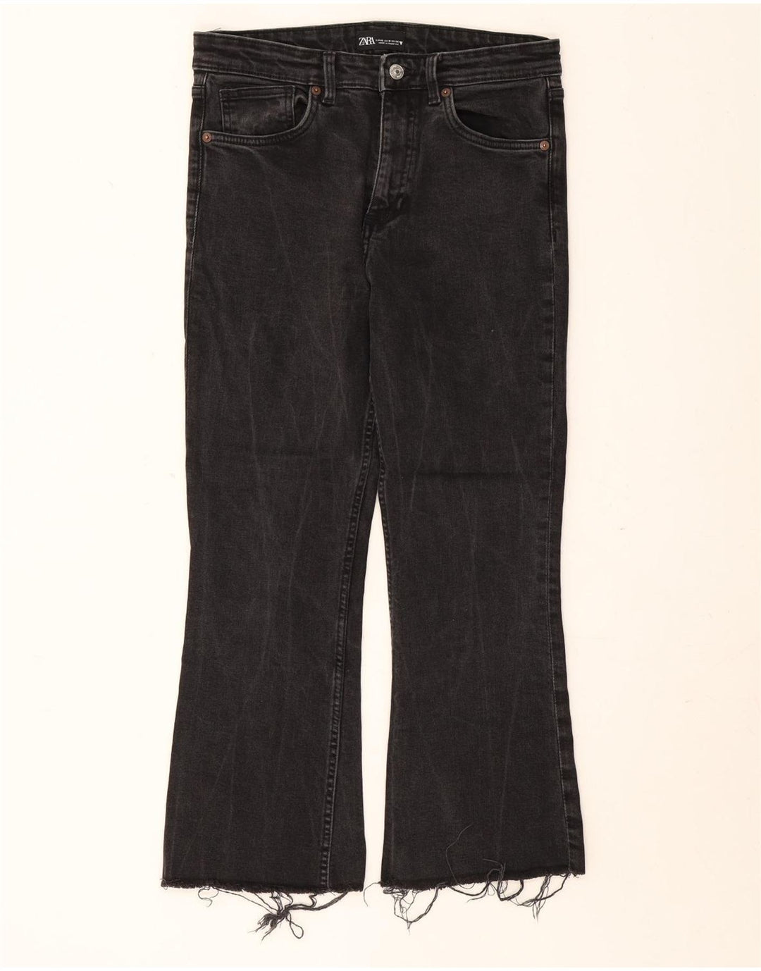 ZARA Womens Bootcut Cropped Jeans EU 42 Large W32  L25 Black Vintage Zara and Second-Hand Zara from Messina Hembry 
