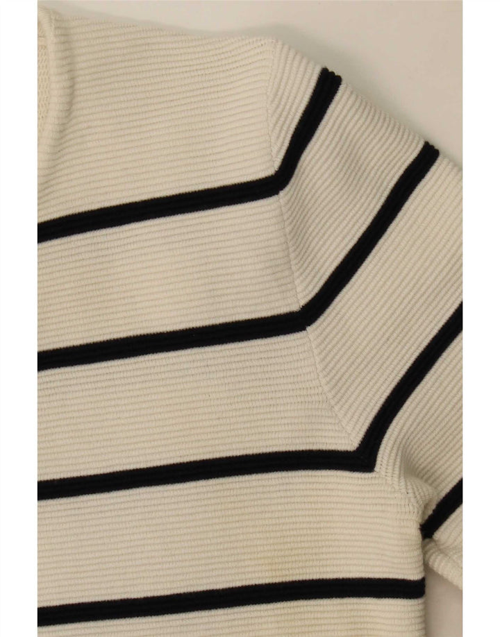 Zara Mens V-Neck Jumper Sweater Small White Striped