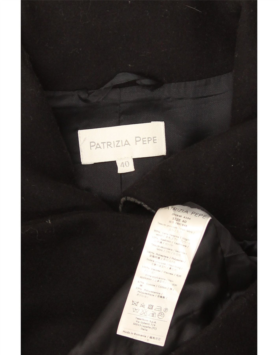 Patrizia Pepe Womens Overcoat IT 40 Small Black Wool