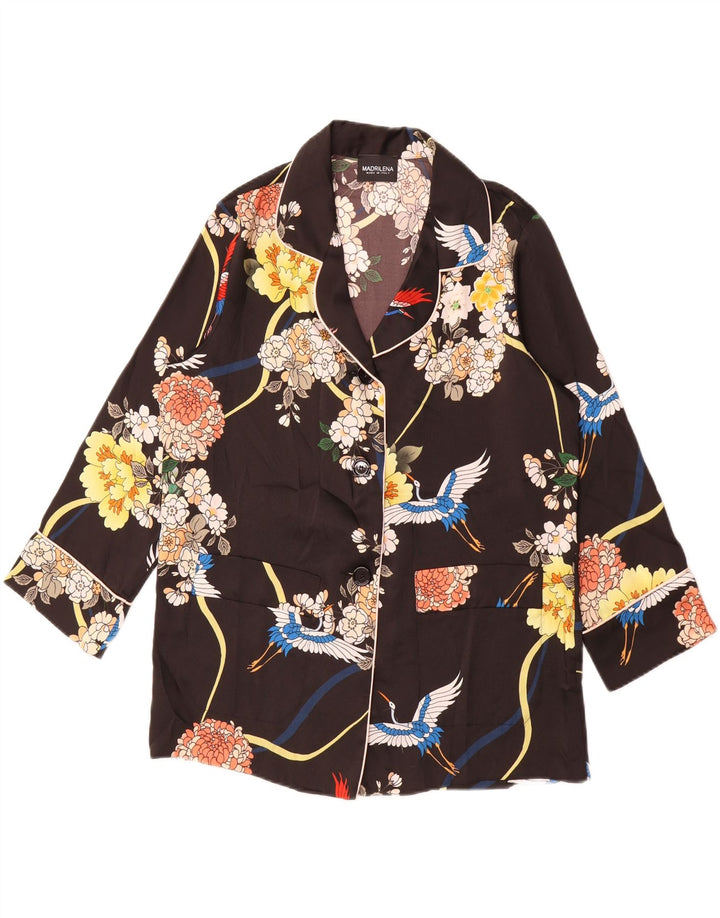 VINTAGE Womens Shirt Blouse IT 46 Large Black Floral Polyester Vintage Vintage and Second-Hand Vintage from Messina Hembry 