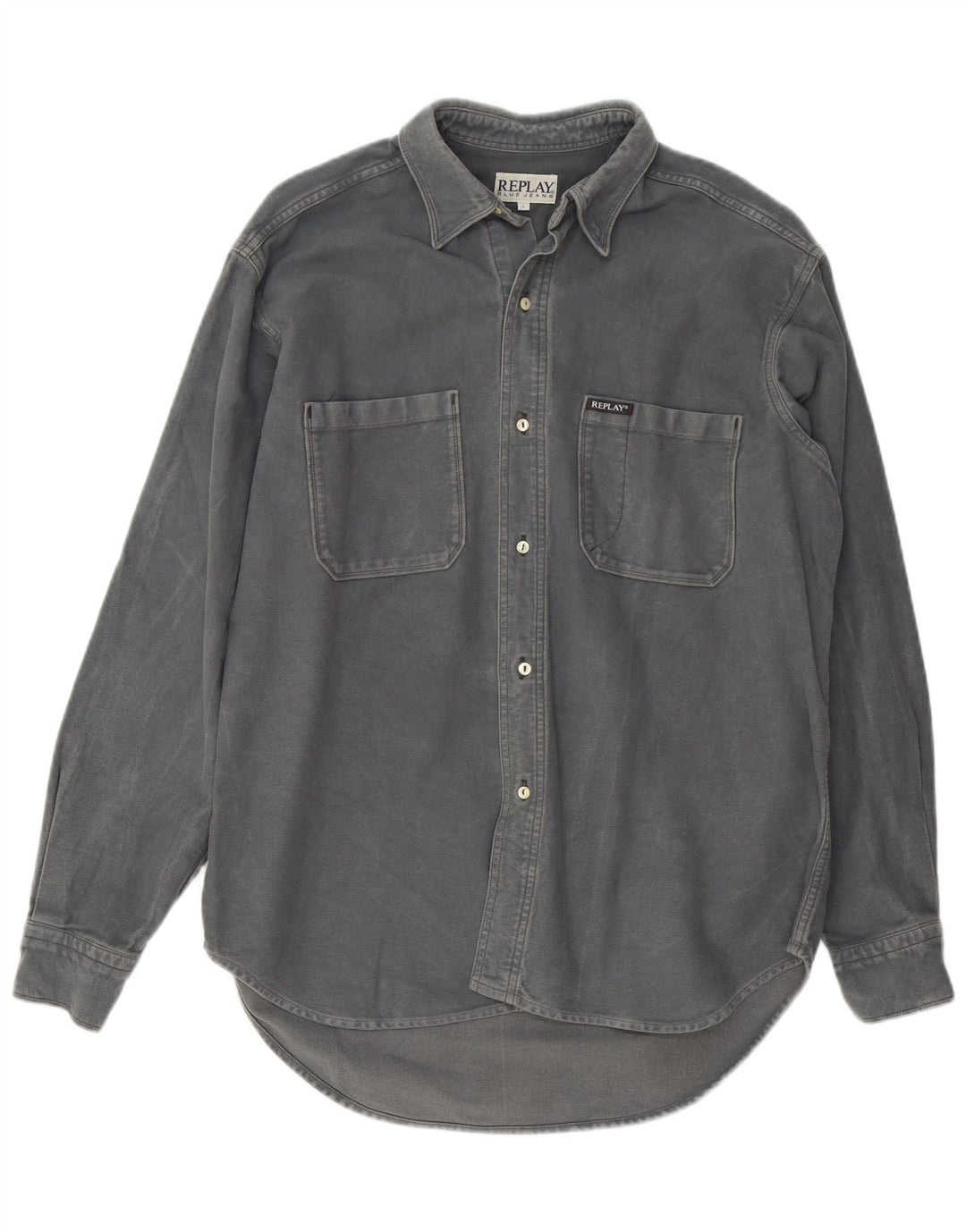 Replay Mens Denim Shirt Large Grey Cotton