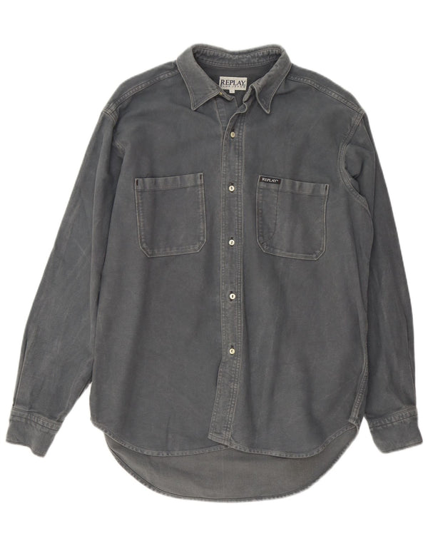 Replay Mens Denim Shirt Large Grey Cotton