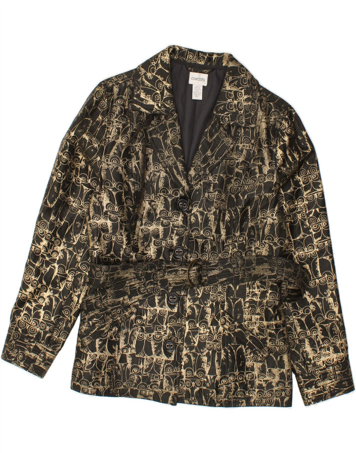 CHICO'S Womens Abstract Pattern Overcoat UK 14 Medium Gold Rayon Vintage Chico's and Second-Hand Chico's from Messina Hembry 