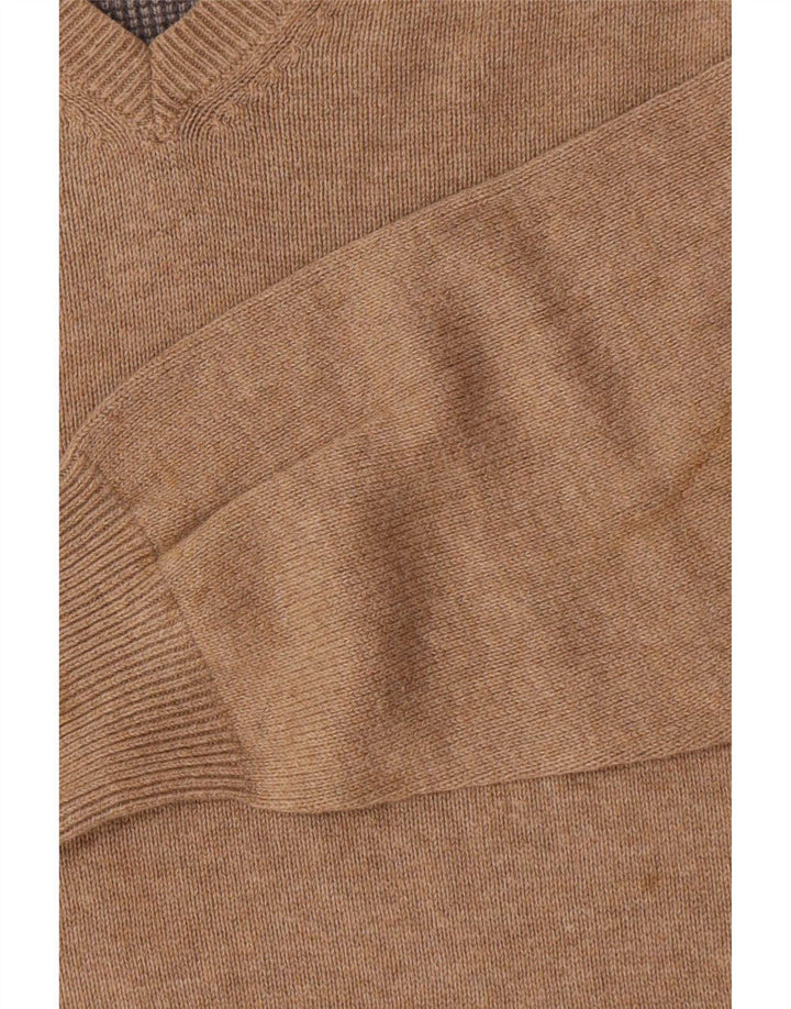 Marks & Spencer Mens Regular Fit V-Neck Jumper Sweater Small Beige Cotton