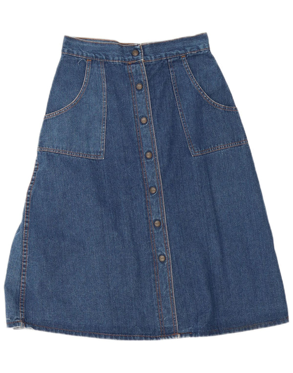 Gonna maxi a trapezio in denim vintage da donna W28 blu medio
