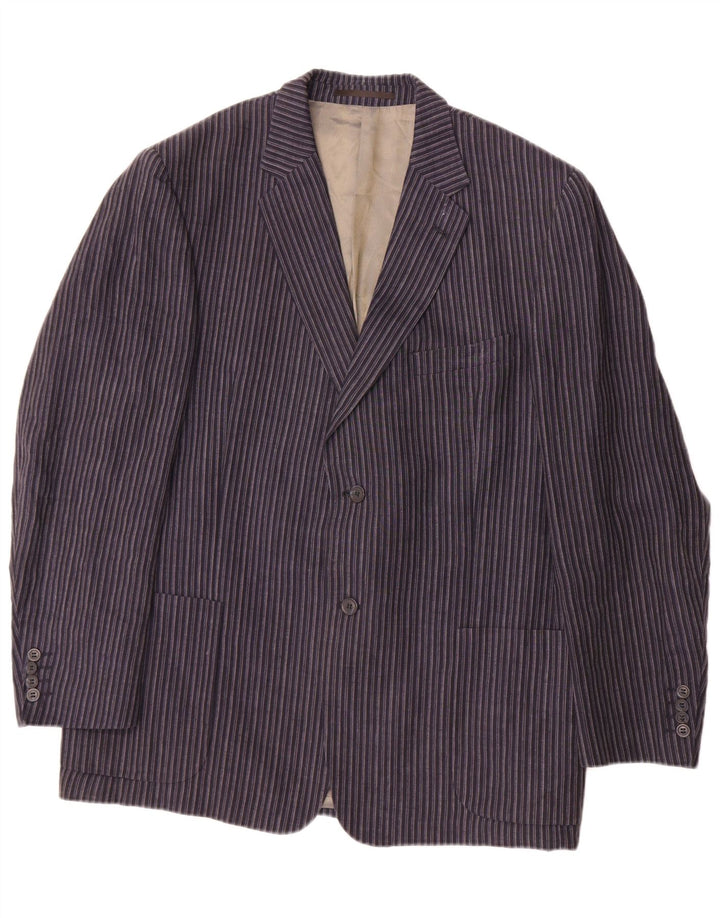 DOUGLAS Mens 2 Button Blazer Jacket UK 44 2XL Navy Blue Striped Linen