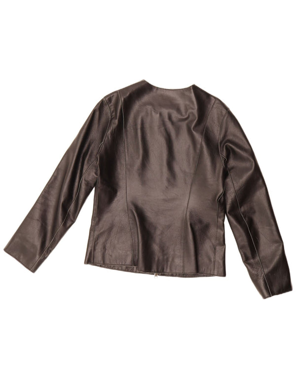 Michel Ambers Damen-Blazerjacke aus Leder mit durchgehendem Reißverschluss, UK 12, Mittelschwarz