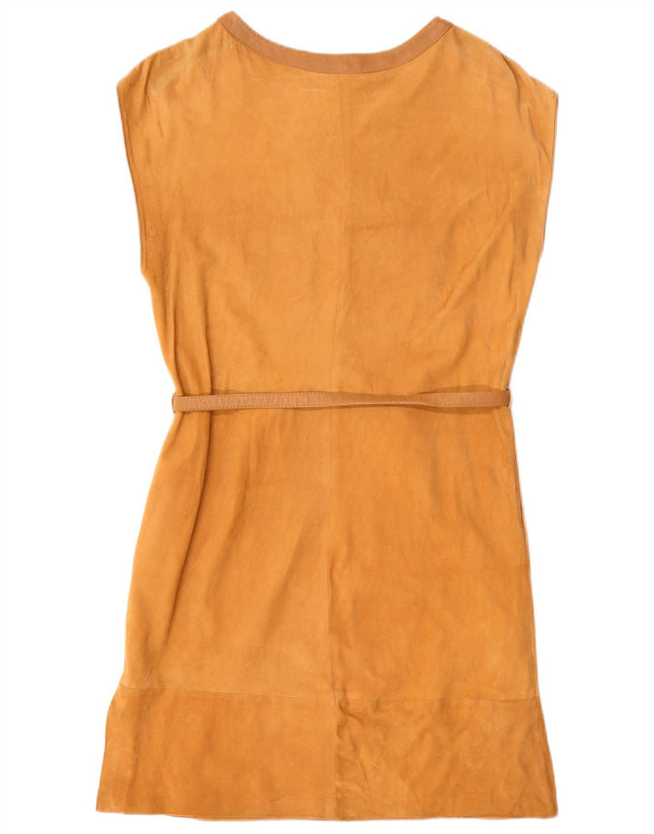 Vintage Womens Sleeveless Suede Basic Dress UK 12 Medium Beige