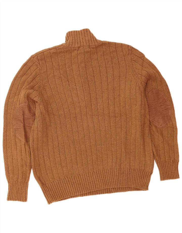 EDDIE BAUER Mens Zip Neck Jumper Sweater Medium Brown Flecked Cotton