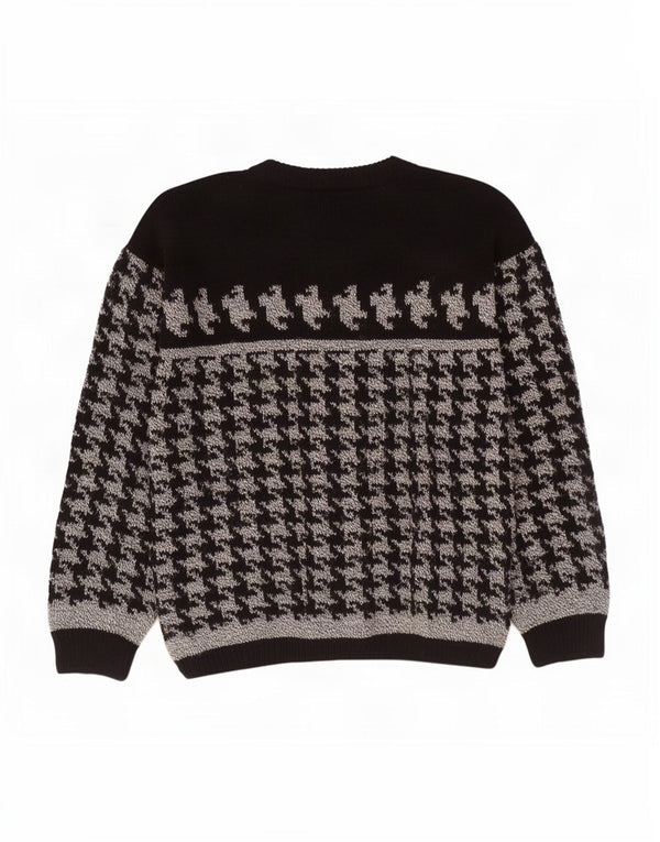 Vintage sweater med rund hals til mænd Medium Sort Houndstooth