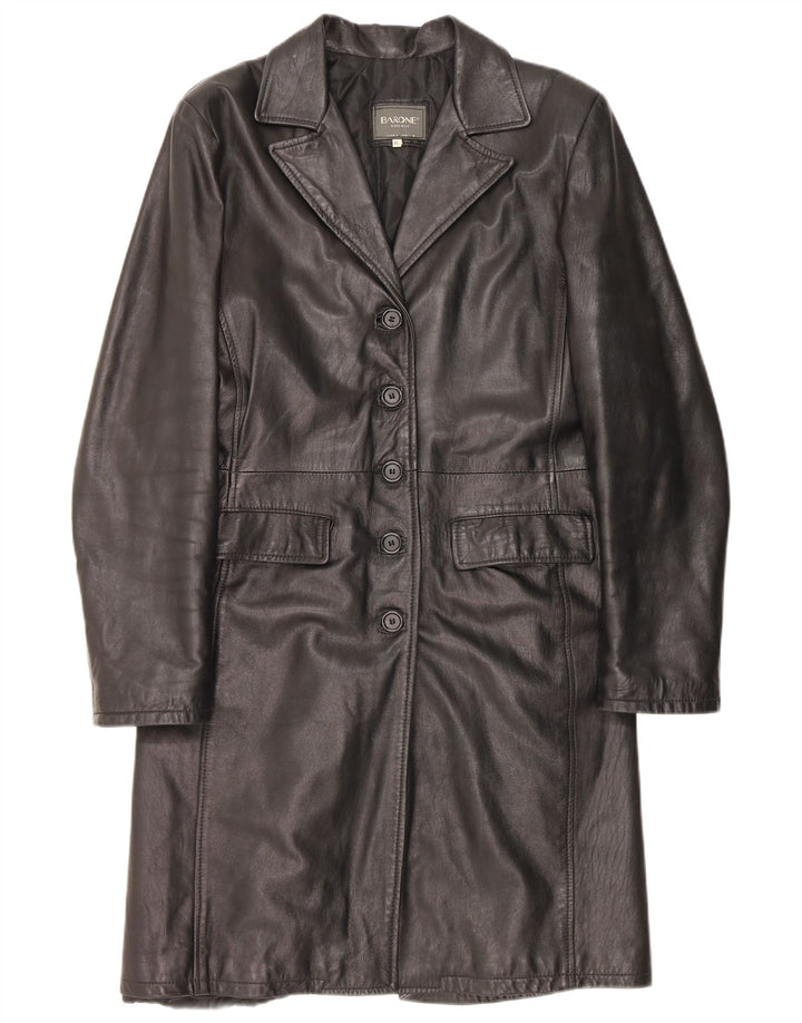 Barone Womens Leather Coat UK 18 XL Black Leather
