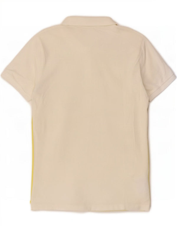 Calvin Klein Jeans Mens Graphic Polo Shirt Medium White Colourblock Cotton