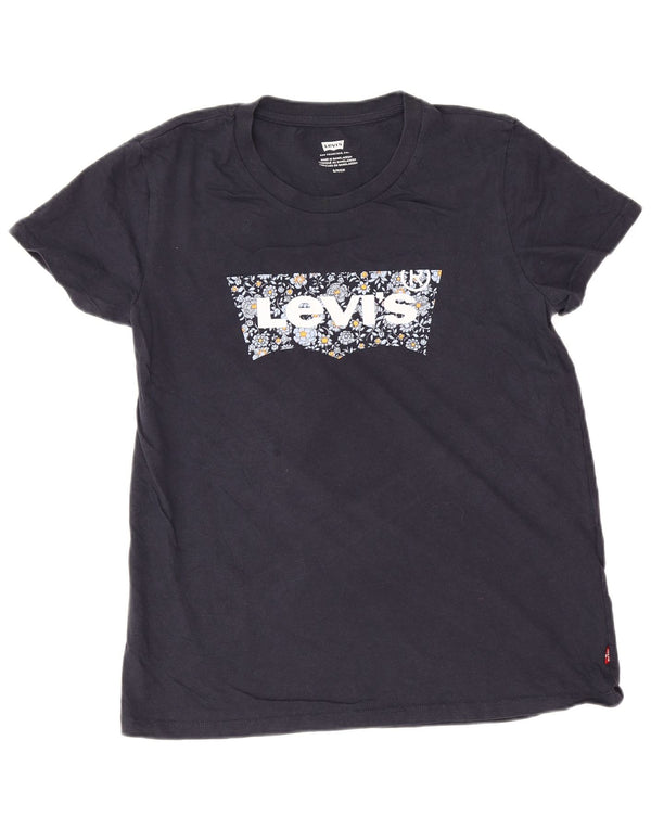 Levi's női grafikus póló felső UK 10 kis sötétkék virágos pamut
