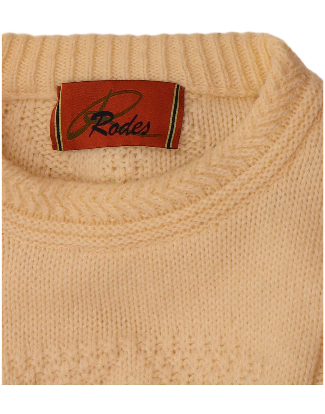 RODES Mens Crew Neck Jumper Sweater Large Beige Geometric Wool