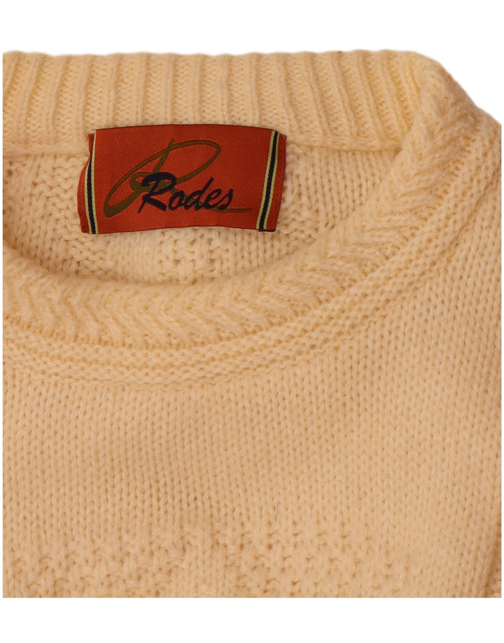 RODES Mens Crew Neck Jumper Sweater Large Beige Geometric Wool