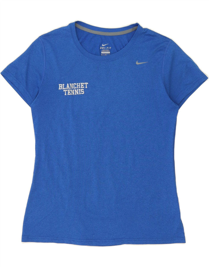 NIKE Womens Dri Fit Graphic T-Shirt Top UK 14 Medium Blue Polyester Vintage Nike and Second-Hand Nike from Messina Hembry 