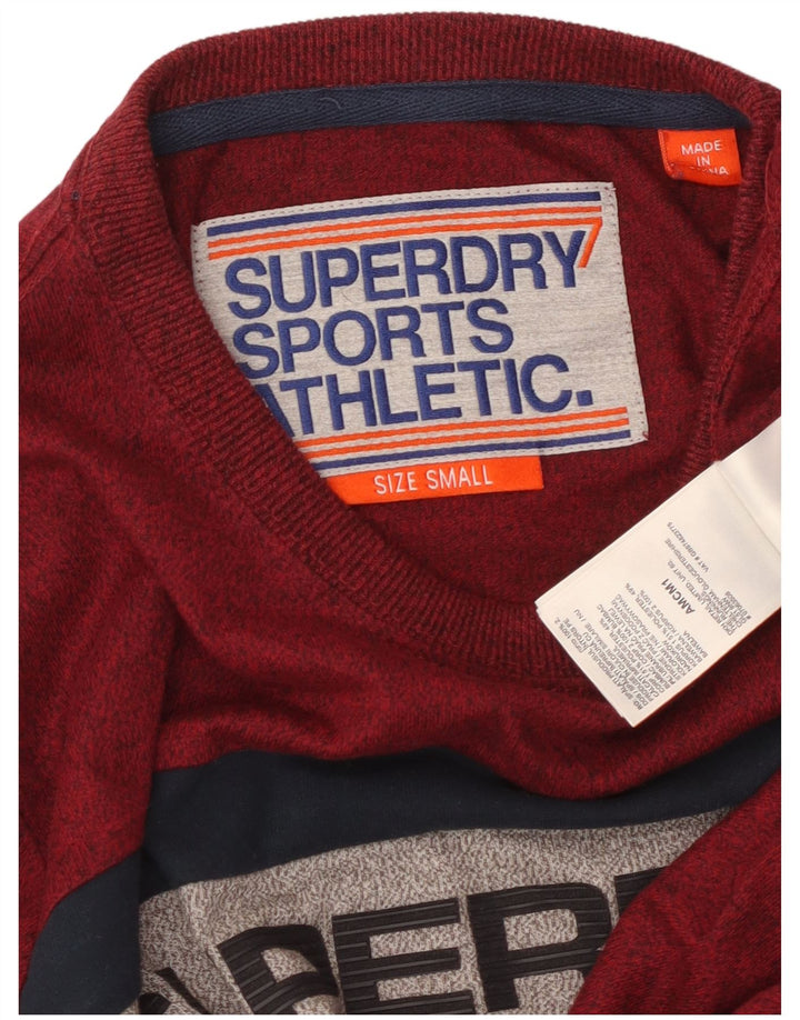 SUPERDRY Mens Graphic Top Long Sleeve Small Maroon Flecked Cotton